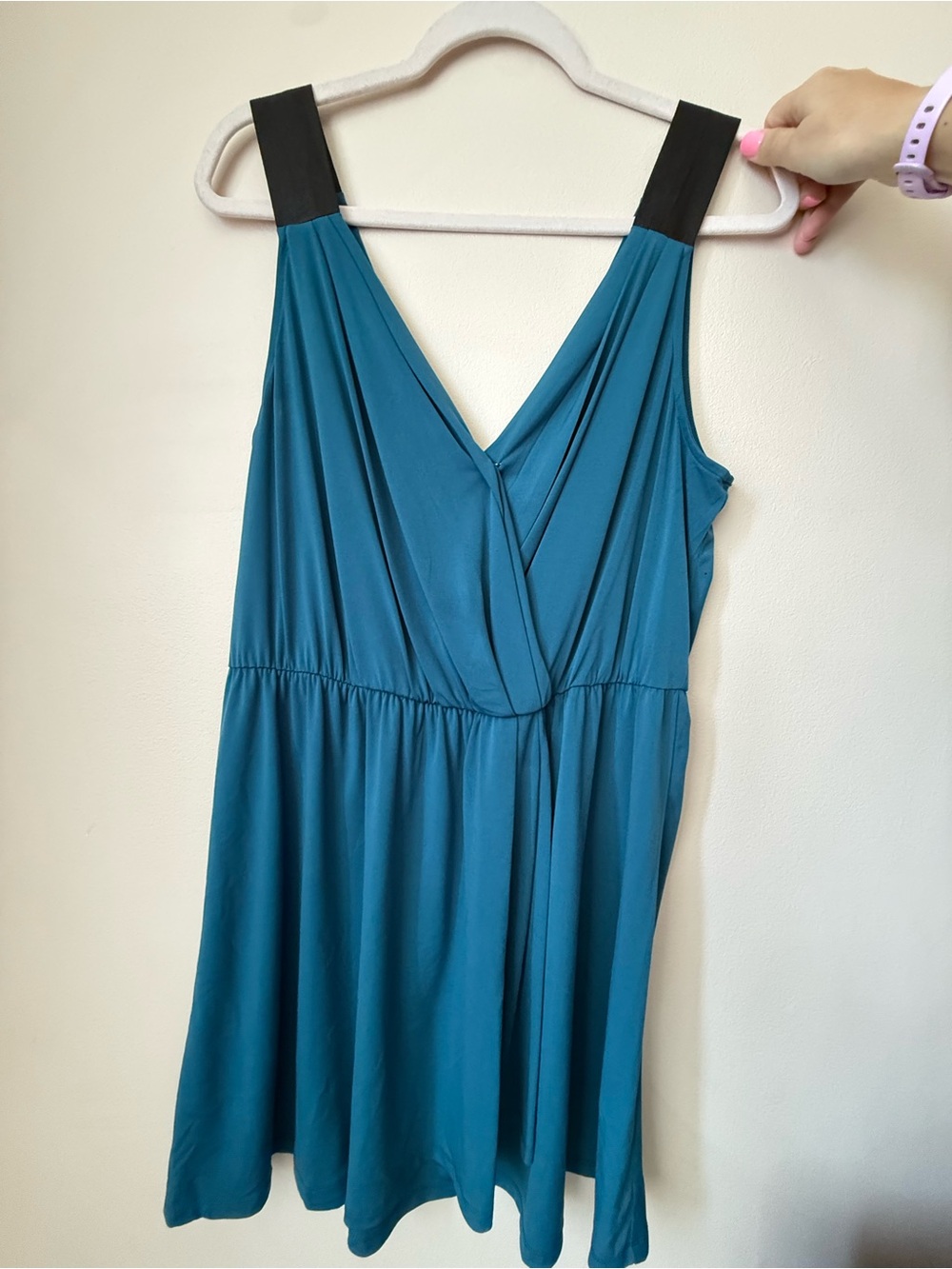 BCBGeneration Teal Sleeveless Surplice Mini Dress with Black Straps